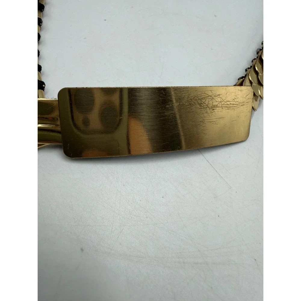 Vintage Gold Tone Scale Stretch Belt Rectangular Buckle Retro Metallic Elastic